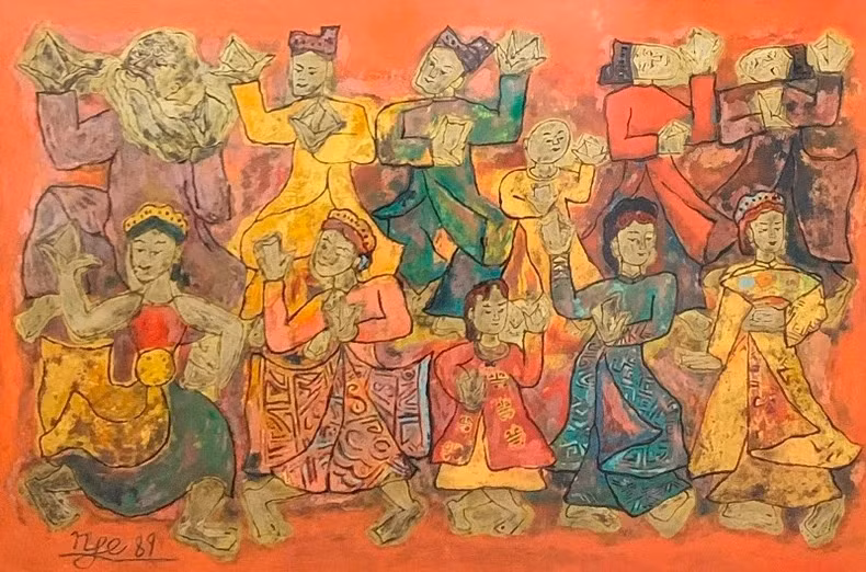 The lacquer painting "Ancient Dance" by renowned artist Nguyen Tu Nghiem. (Photo: DUC TIEN)