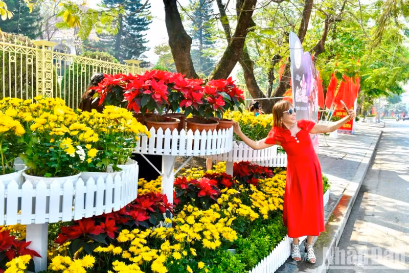 Many streets around Dien Bien Phu City are decorated with fresh flowers.