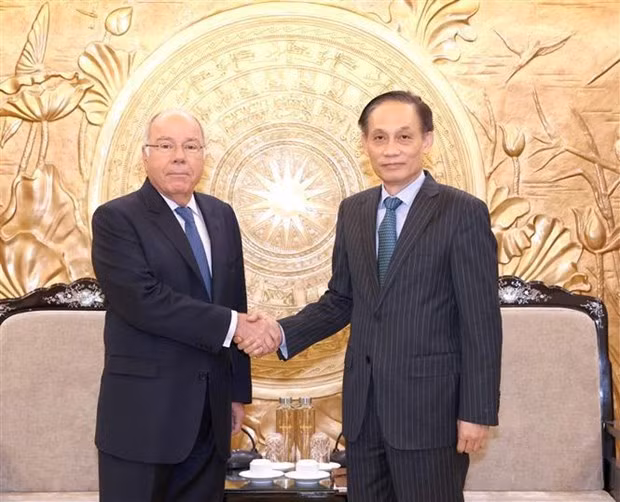 Secretary of the Communist Party of Vietnam (CPV) Central Committee and Chairman of the Party Central Committee's Commission for External Relations Le Hoai Trung (R) and Brazilian FM Mauro Vieira. (Photo: VNA)
