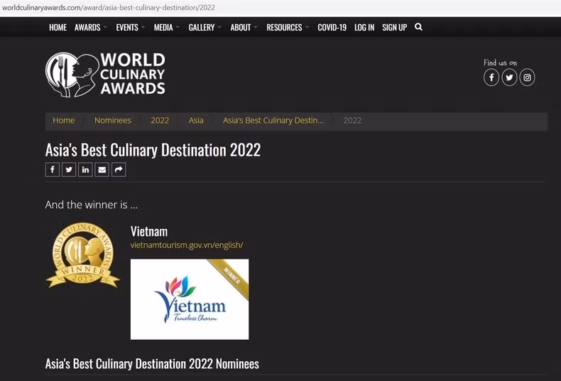 Vietnam was honoured as Asia's Best Culinary Destination 2022. 