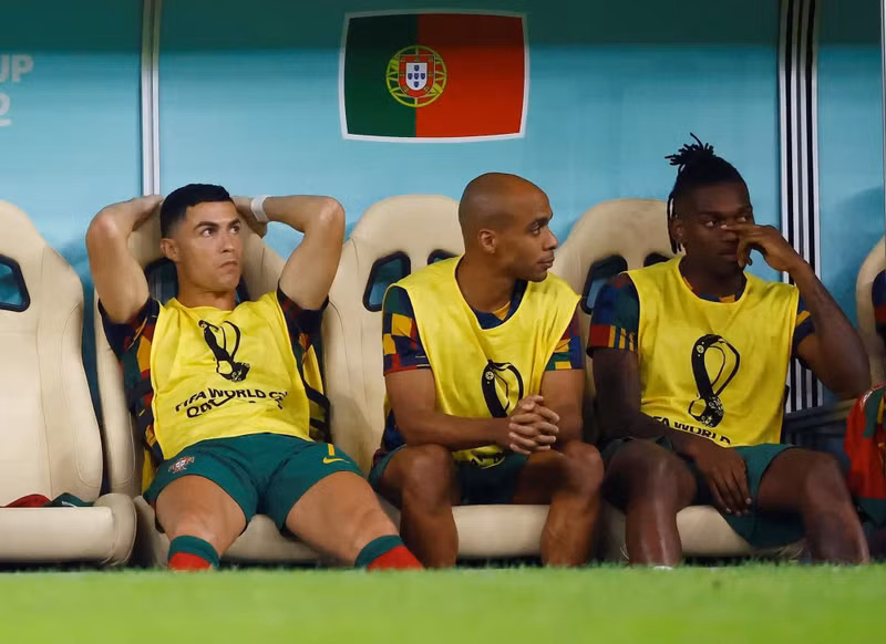Portugal's Cristiano Ronaldo is pictured on the substitutes bench. (Photo: REUTERS)