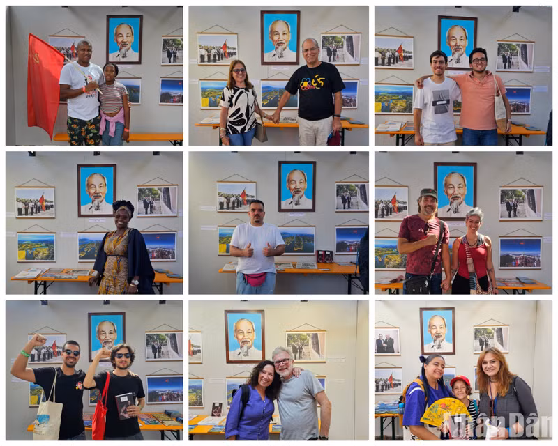 International friends are excited to take photos under the portrait of President Ho Chi Minh. International friends are excited to take photos under the portrait of President Ho Chi Minh.