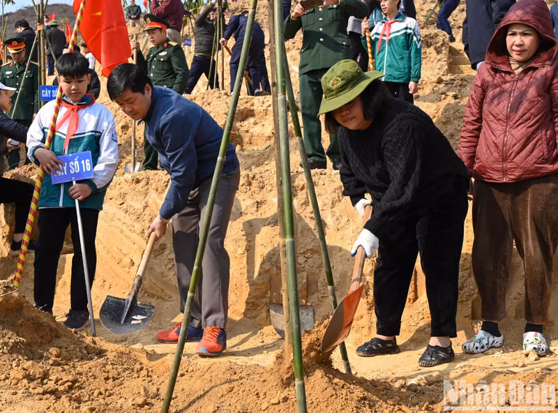 The delegates plant trees at the launch ceremony.