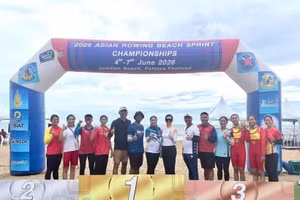 The Vietnamese team at the 2026 Asian Rowing Beach Sprint Championships (Photo: VNA)