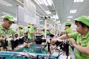 An electrical wiring harness production line at Bandai Company (Photo: VNA)