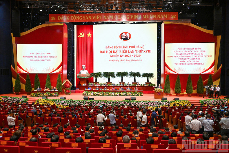 A view of the 18th Congress of the Ha Noi Party Committee, 2025–2030 tenure. 161025-dh-14.jpg