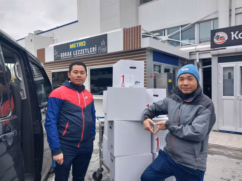 Support boxes are packed and transported to relief venues.