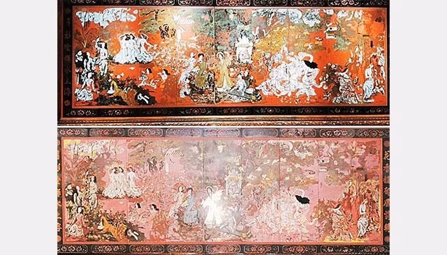 The painting “Vuon xuan Bac Trung Nam” by renowned artist Nguyen Gia Tri before and after being damaged. The painting “Vuon xuan Bac Trung Nam” by renowned artist Nguyen Gia Tri before and after being damaged.