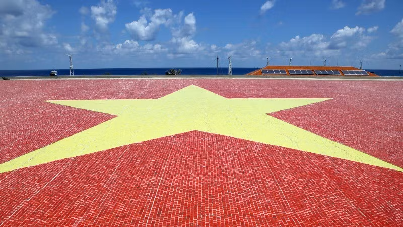 A national flag made of ceramics on Truong Sa Island.