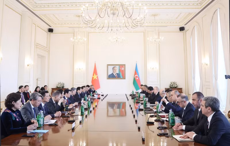 The talks between General Secretary To Lam and Azerbaijani President Ilham Aliyev. (Photo: Thong Nhat/VNA)