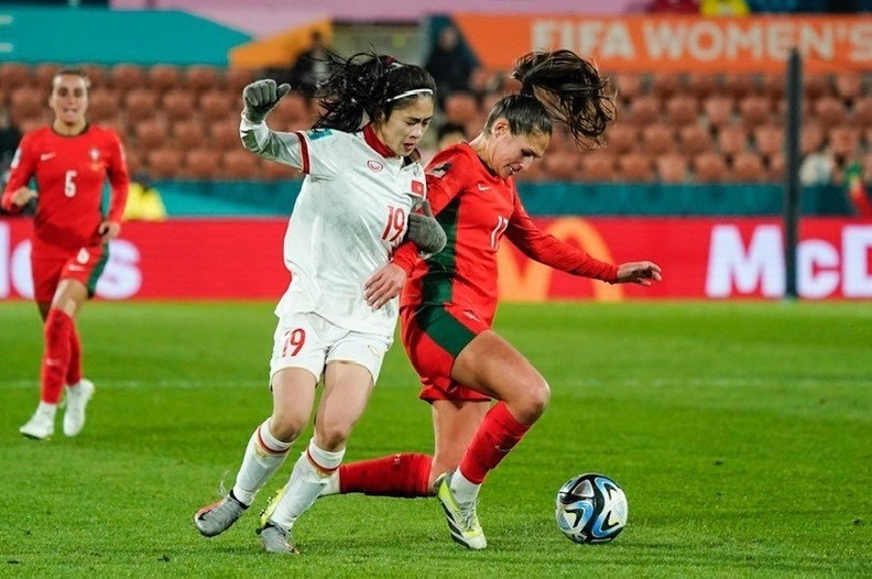Vietnam’s Thanh Nha (no. 19) in action during their second group match against Portugal at the 2023 FIFA Women’s World Cup on July 27. 