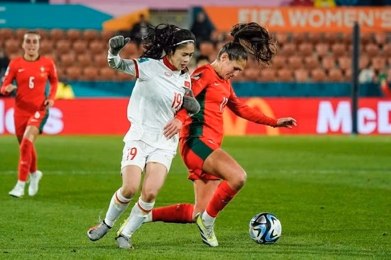 Vietnam’s Thanh Nha (no. 19) in action during their second group match against Portugal at the 2023 FIFA Women’s World Cup on July 27. 