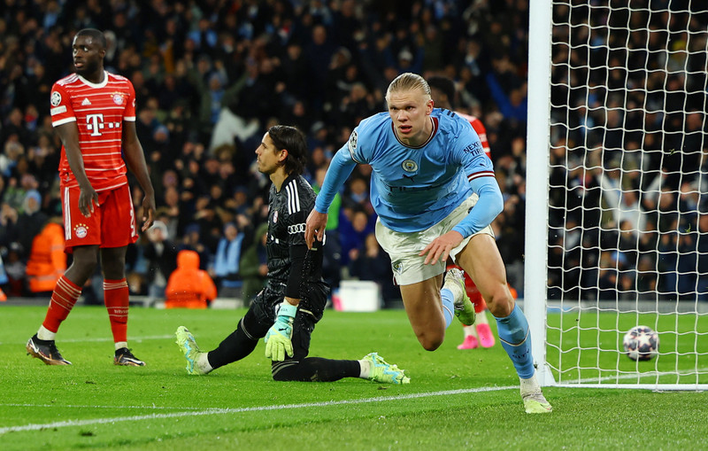 Manchester City's Erling Braut Haaland celebrates scoring their third goal - Champions League - Quarter Final - First Leg - Manchester City v Bayern Munich - Etihad Stadium, Manchester, the UK - April 11, 2023. (Photo: Reuters) 