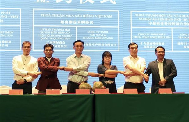Representatives from Vietnamese and Chinese enterprises sign cooperation agreements at the conference. (Photo: VNA)