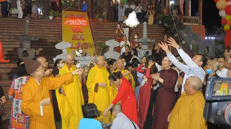 Birds are released in celebration of Buddha’s birthday.