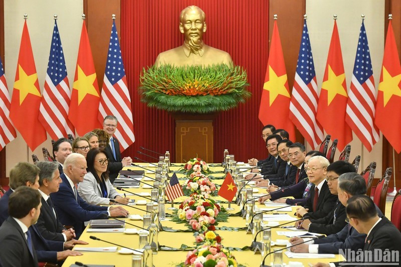The talks between General Secretary Nguyen Phu Trong and US President Joe Biden.