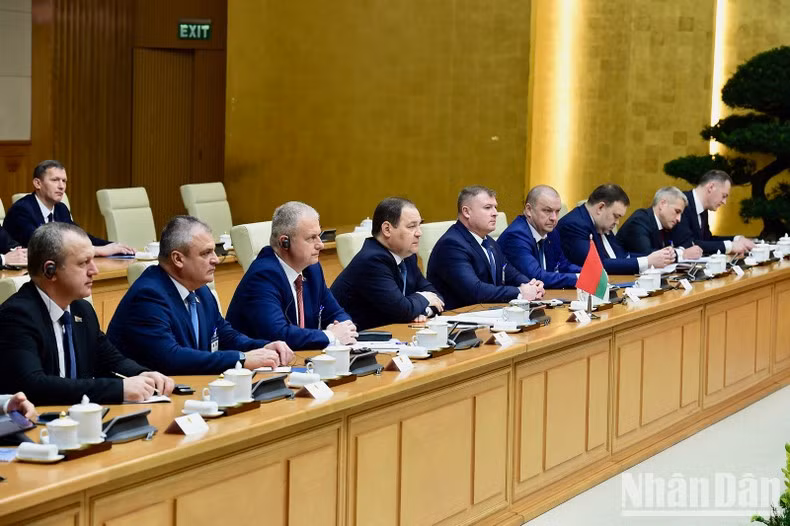 Belarusian Prime Minister Roman Golovchenko and members of the Belarusian government at the talks.