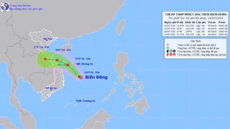 The tropical depression's projected path. (Source: NCHMF)