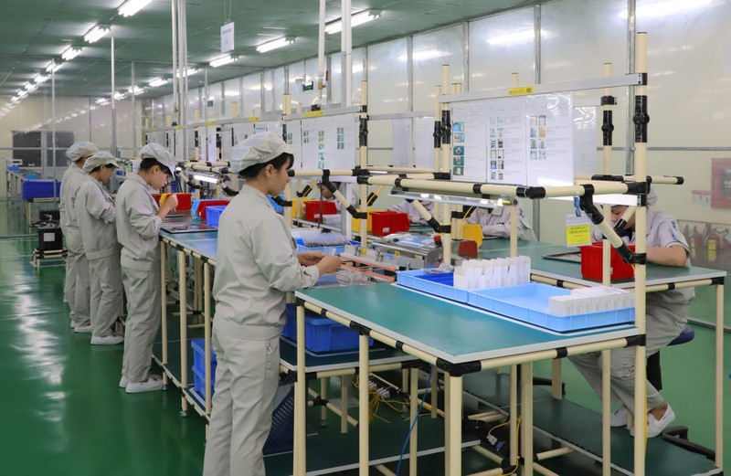 Manufacturing electronic parts at Origin Manufactures Vietnam, a Japan-invested company, at the Dong Van Industrial Park. (Photo: Minh Ha)