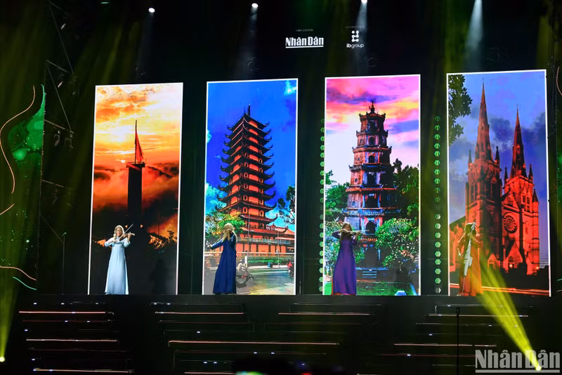 Vietnamese scenic spots are featured in the background