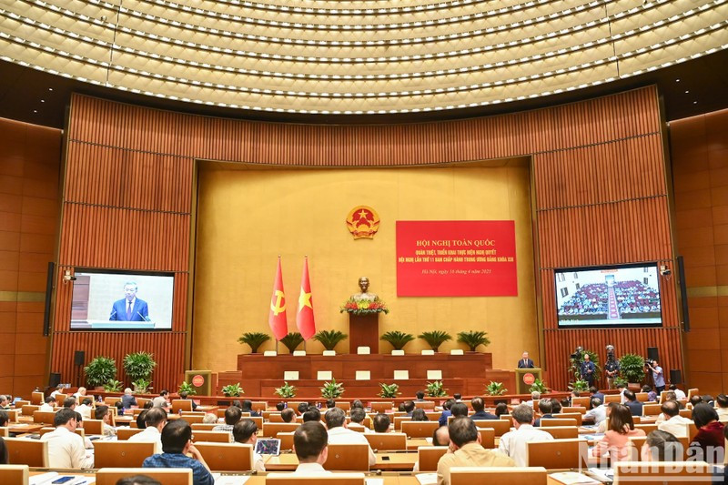 General Secretary To Lam speaks at a conference on grasping the resolution of the 11th Plenum of the 13th Central Committee. (Photo: Duy Linh)