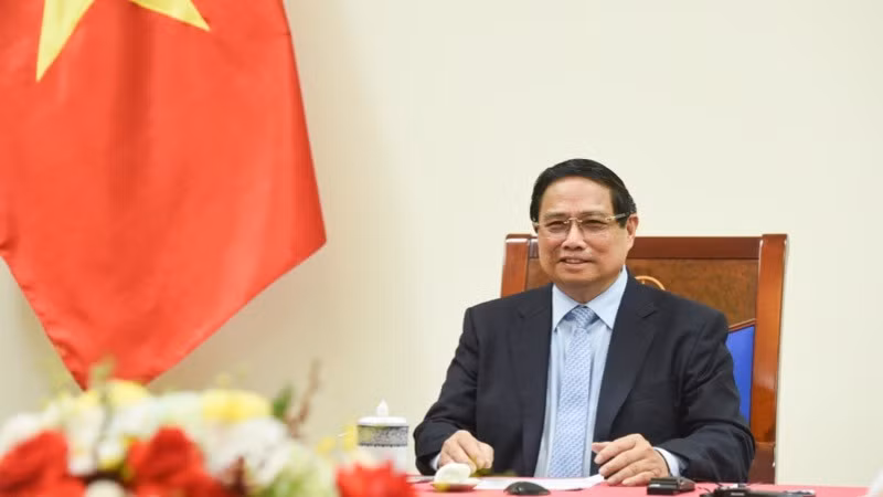 PM Pham Minh Chinh during the phone call. (Photo: Tran Hai)