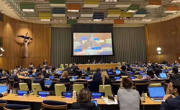 Ambassador Nguyen Phuong Tra, Deputy Permanent Representative of Vietnam to the UN, speaks at the session (Photo: VNA)