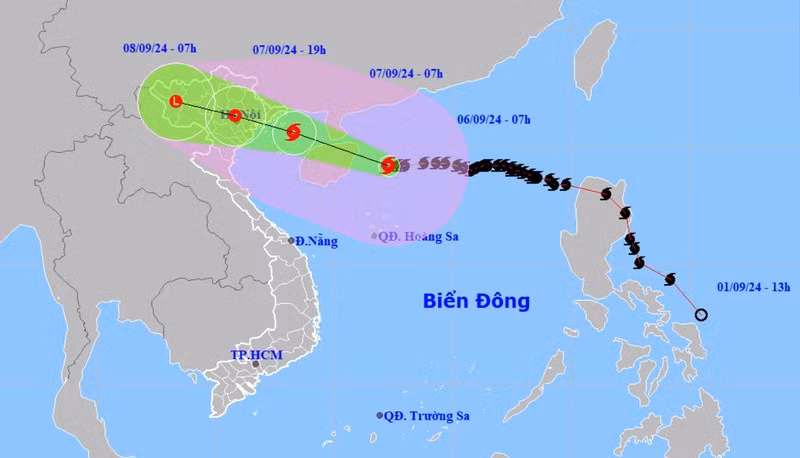 The location and projected path of Yagi. (Source: nchmf.gov.vn)