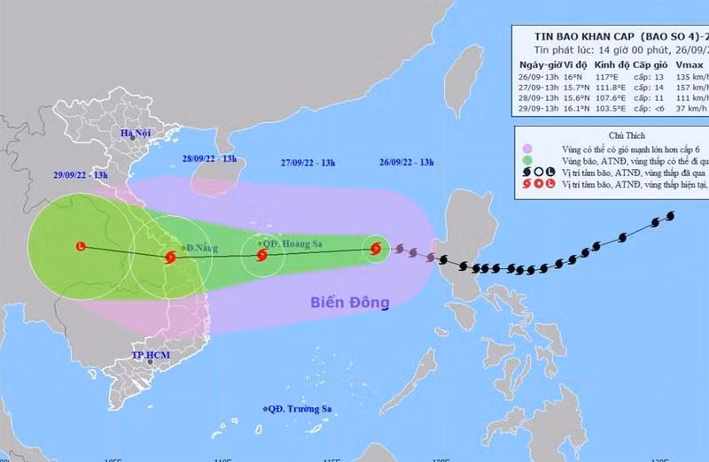 The projected path of Typhoon Noru. (Photo: NCHMF)