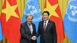 President Luong Cuong and United Nations Secretary-General Antonio Guterres at the Presidential Palace, on October 24, 2025. (Photo: THUY NGUYEN)