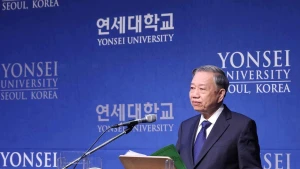 Party General Secretary To Lam delivers a keynote address at Yonsei University (Photo: VNA) 