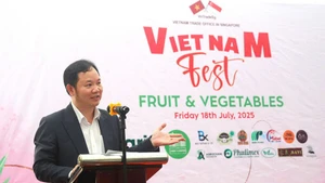 Cao Xuan Thang, Trade Counsellor and Head of the Viet Nam Trade Office in Singapore, speaks at the festival (Photo: VNA) 