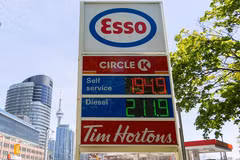 Regular gasoline and diesel prices are displayed at a gas station in Toronto, Canada, May 19, 2026. Canada's Consumer Price Index (CPI) increased 2.8 percent year over year in April, up from an increase of 2.4 percent in March, Statistics Canada said Tuesday. (Photo: Xinhua)