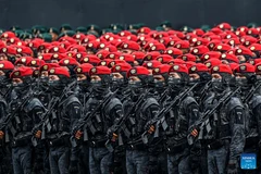 A rehearsal for the military parade in celebration of the 80th anniversary of the Indonesian National Armed Forces is held in Jakarta, Indonesia, Oct. 3, 2025. (Photo: Xinhua)