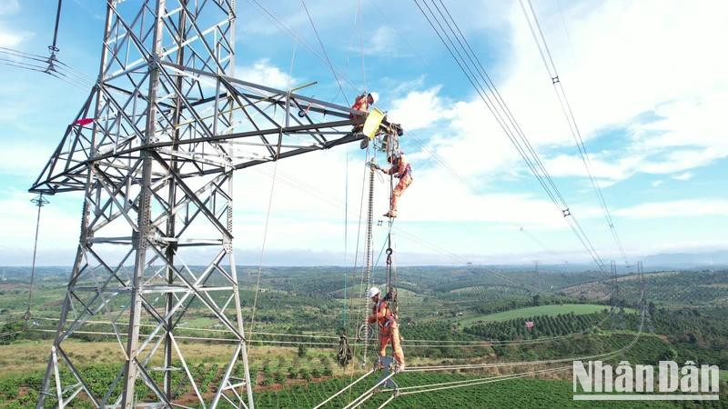 Inspection of U Bolt at position 511 of the 500kV Pleiku 2-Chon Thanh transmission line. (Photo: PTC3)