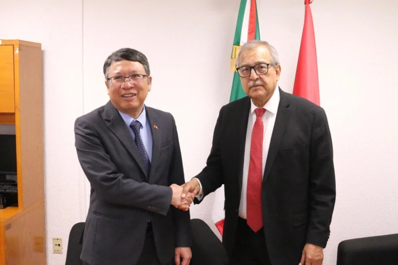 Chairman of the Foreign Affairs Committee of the Chamber of Deputies of Mexico Pedro Vázquez González (R) receives Vietnamese Ambassador to Mexico Nguyen Van Hai. (Photo: VNA)