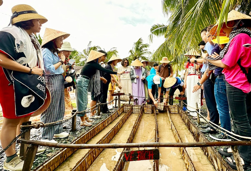 The unique crab racing game at Con Chim (Tra Vinh) enhances the experience of visitors. Photo: Linh Tam