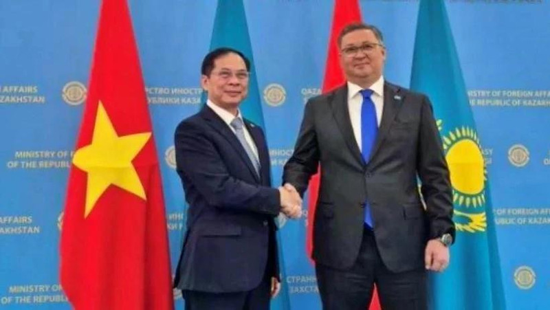 Vietnamese Deputy Prime Minister and Minister of Foreign Affairs Bui Thanh Son (L) and his Kazakh counterpart Murat Nurtleu (Source: VOV)