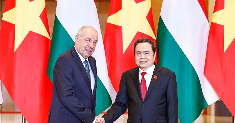 National Assembly Chairman Tran Thanh Man (R) and visiting Hungarian President Sulyok Tamas at their meeting on May 28 afternoon. (Photo: VNA)