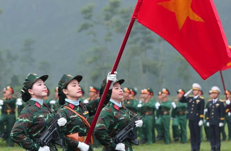 The Vietnamese female peacekeeping force participates in a rehearsal of the parade. (Photo: VNA)