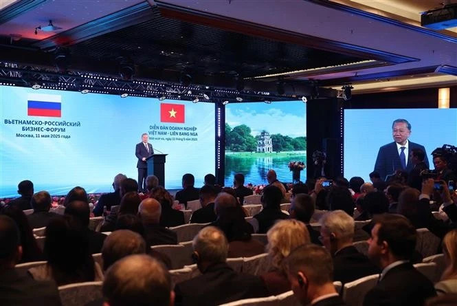 General Secretary of the Communist Party of Viet Nam (CPV) Central Committee To Lam speaks at the Viet Nam-Russia business forum in Moscow on May 11. (Photo: VNA)