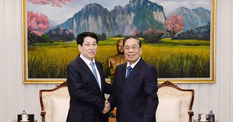 State President Luong Cuong (L) meets former Party General Secretary and President of Laos Choummaly Sayasone. (Photo: VNA)