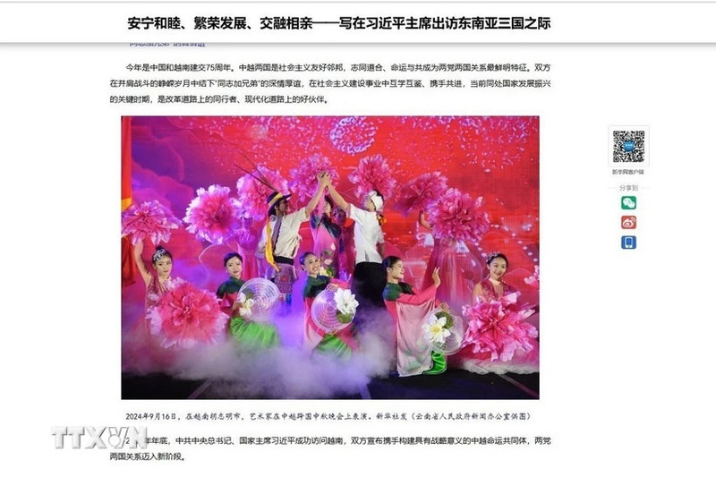 Xinhua's article on Vietnam-China relations ahead of the state visit to Vietnam by General Secretary of the Communist Party of China (CPC) Central Committee and President of China Xi Jinping. (Photo: VNA)