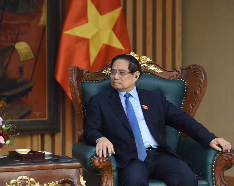 Prime Minister Pham Minh Chinh delivered remarks during the reception. (Photo: NDO)