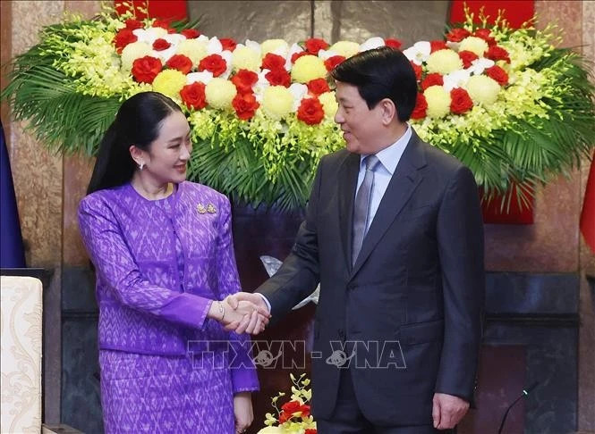 Vietnamese President Luong Cuong (right) receives Thai Prime Minister Paetongtarn Shinawatra in Ha Noi on May 16. (Photo: VNA)