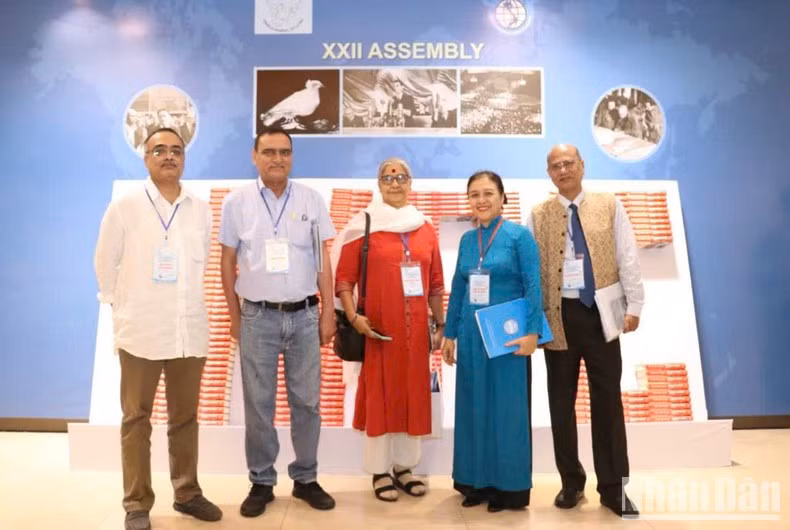 Mr Pallab Sengupta (furthest to the right) posted a photo with delegates attending the 22nd Congress of the World Peace Council held in November 2022 in Hanoi.