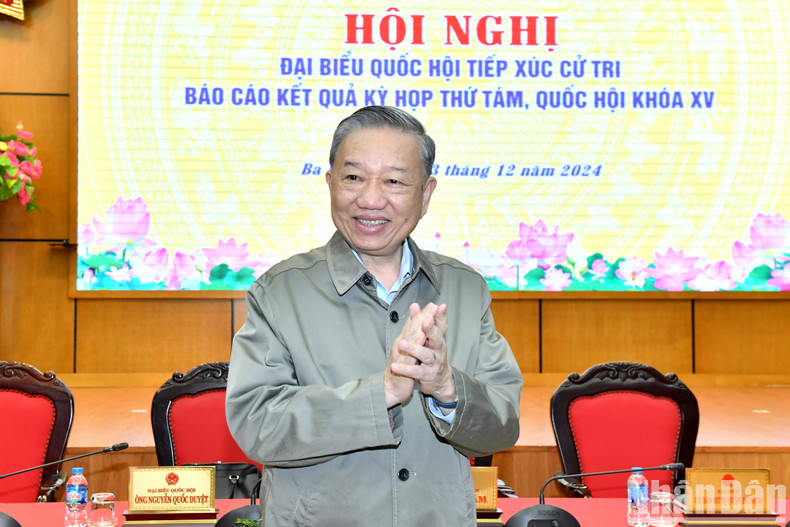 General Secretary To Lam attends the meeting with Hanoi voters.