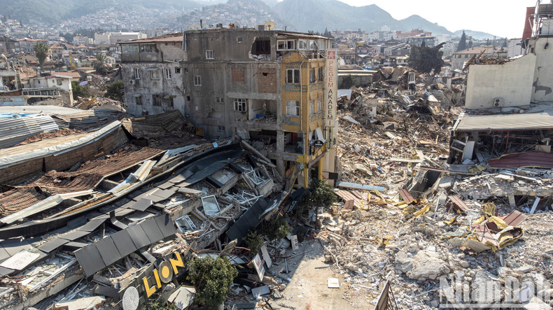 The 7.8-magnitude earthquake toppled large buildings in the city of Antakya. The 7.8-magnitude earthquake toppled large buildings in the city of Antakya.