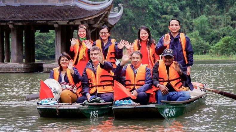 A UNESCO delegation at Trang An. A UNESCO delegation at Trang An.