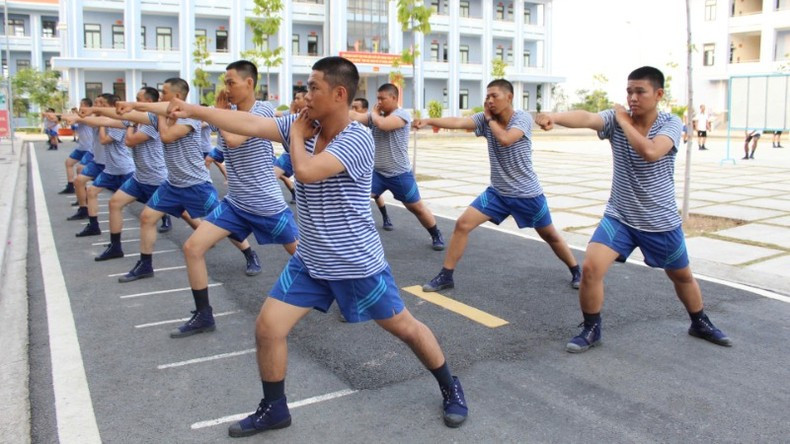 After their training period, the soldiers have mastered various martial arts exercises.